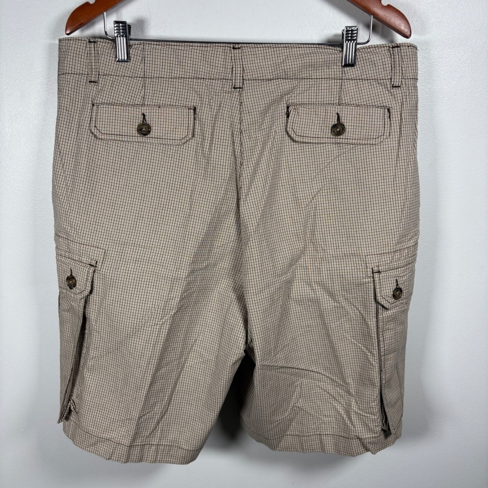 Club Room Mens‎ Cargo Shorts Tan Brown Micro Check Plaid Cotton Waist 36